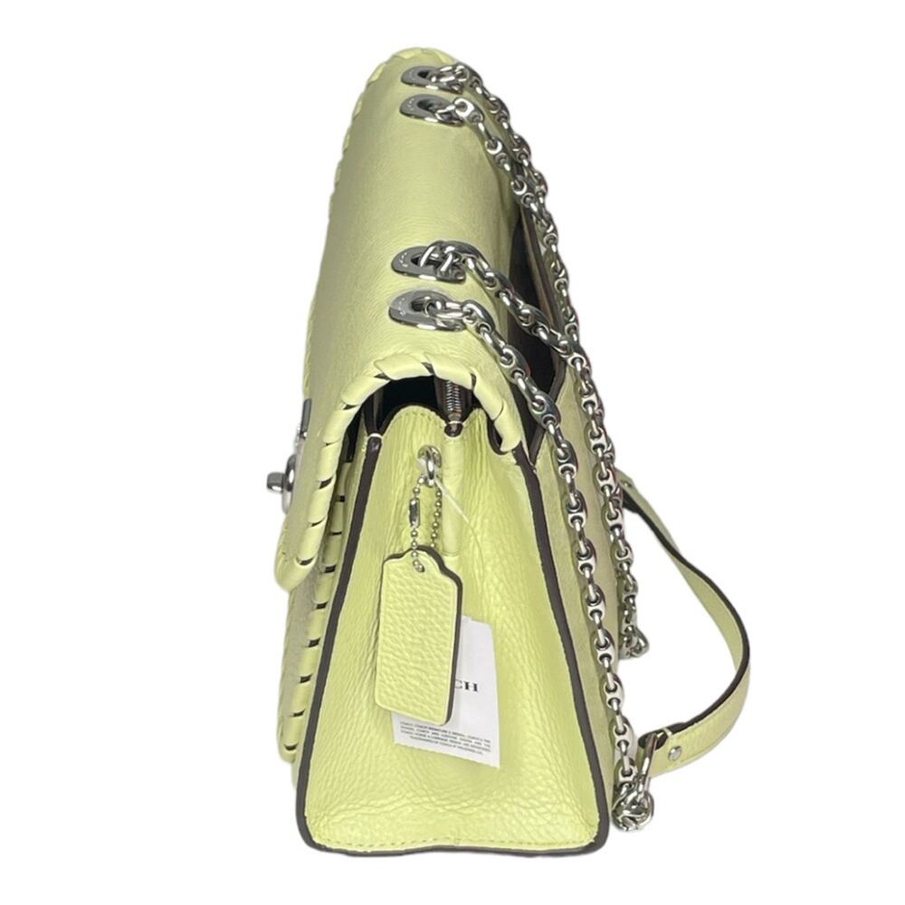 Coach Lane Leather Whipstitch Shoulder Bag Pale Lime Silver Trim - Picture 3 of 10